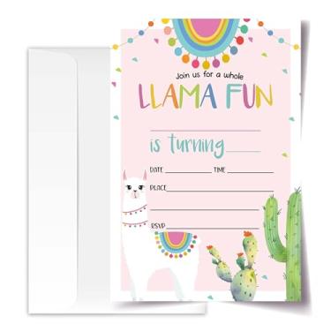 Imagem de ANYEMW Cartões de convite de aniversário de lhama com envelopes pacote de 20 (10 x 15 cm), convites de festa para meninos, meninas, crianças, adolescentes, decorações e suprimentos de lembrancinhas de