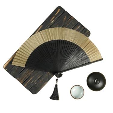 Imagem de 1 ventilador dobrável de osso bambu ventilador dobrável de seda antigo decoração de sala de estar decoração artesanato ornamentos presentes para convidados dança de madeira ventilador portátil
