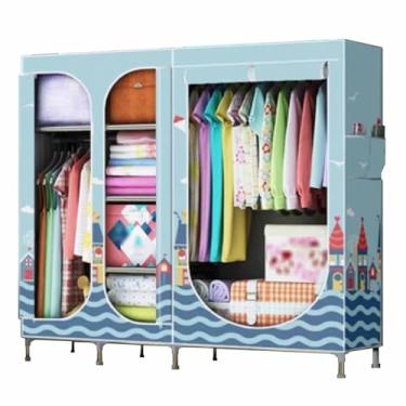Imagem de Guarda-roupa Armário grande com zíper totalmente fechado, armação de tubo de aço, pano de cetim, guarda-roupa resistente, durável, simples para quarto armário