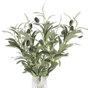 Imagem de Mozeat Lens Ramos de oliveira de 28 cm para vasos, 5 peças de plantas artificiais, ramos de oliveira, folhas, caules artificiais, vegetação interna para centros de mesa, decoração de casamento