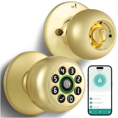 Imagem de Fechadura de porta com impressão digital, maçaneta de porta inteligente com teclado, fechadura biométrica com controle de aplicativo, trava automática com código, maçaneta sem chave com trava para