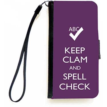 Imagem de Rikki Knight Keep Clam and Spell Check Purple Color Flip Wallet Case com aba magnética para Apple iPhone 5c