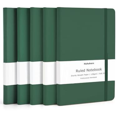 Imagem de Huhuhero Pacote com 5 cadernos pautados universitários, 120 g/m² × 8,25 cm, caderno de diário pautado de papel grosso de 120 g/m² para escrever anotações de negócios, homens e mulheres, material