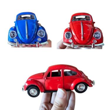 Imagem de Kit Carrinhos De Ferro Fusc Fus quinha Abre Porta lateral Fricção Miniatura Coleção (Vermelho e Azul)