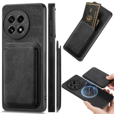 Imagem de Ysnzaq Capa carteira magnética 2 em 1 para OnePlus 13 para homens e mulheres, capa de couro PU premium fina com slots de cartão destacáveis para OnePlus 13 FKB retrô preta