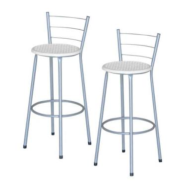 Imagem de Jogo 2 Banqueta Alta Ratan Cinza Retro - Lamar Design, Laca branca