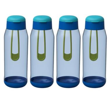 Imagem de Kit 4 Garrafinha Água Squeeze Esporte 500ml Alça Resistente Bpa Free Escritório Academia (Azul)
