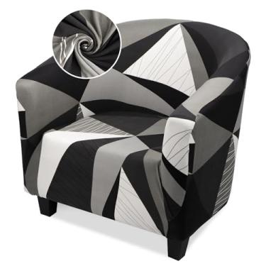 Imagem de Treaful Capa para cadeira barril, 1 peça de capa de cadeira de clube elástica preta/cinza com braços, capa de poltrona redonda macia e removível para sofá, protetor de móveis para bar, sala de estar,