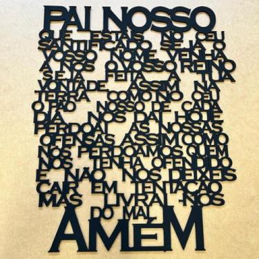 Imagem de Oração Pai Nosso Em Mdf 3mm Decoração Sala Quarto 42x35 Cm, Painel Decorativo Pai Nosso, Arte em Relevo para Parede, Decoração Religiosa, Preto