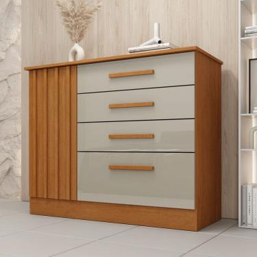 Imagem de Cômoda Guarani 1 Porta 4 Gavetas Ripado Cinamomo/Off White - Tcil Móveis