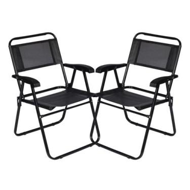 Imagem de Kit 2 Cadeiras de Praia Master Color Preta 120kg Confortável Portátil 