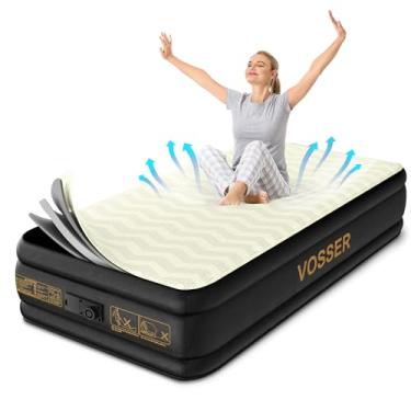 Imagem de VOSSER Colchão De Ar Duplo Com Bomba Embutida, Colchão Inflável Com Cobertura De Espuma, Colchão Inflável De Luxo, Autoinflação/Desinflação Em 2 Minutos - Respirável E Sem Achatamento Para Camping,