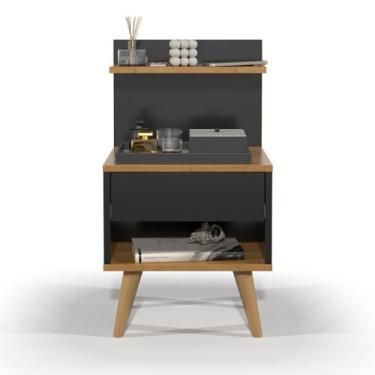 Imagem de Mesa de Cabeceira Quarto Mesinha Apoio Lateral Cama Box Casal Estilo Nicho Decoração Retrô Sleep 1 Gaveta (Preto/Nature)