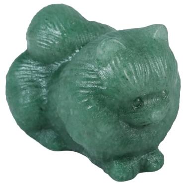 Imagem de Rockcloud Estatueta de gato de cristal de aventurina verde natural esculpida à mão estátua de gato da sorte sentado mini animais pedra de bolso para decoração de mesa de escritório em casa