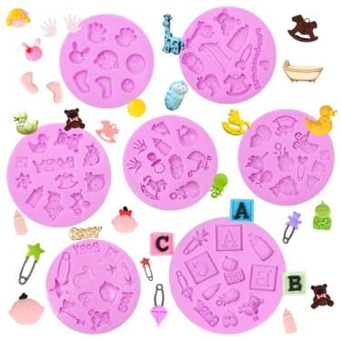 Imagem de Moldes de silicone para chá de bebê, pegadas de carrinho de bebê, moldes de chocolate, mamadeira, urso de pato, moldes de fondant para decoração de bolos, topo de cupcake, doces, açúcar, artesanato,