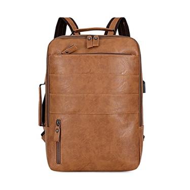 Imagem de Mochila de couro PU para homens grandes mochilas para laptop para homens bolsa retrô para adolescentes meninos(Light Brown)