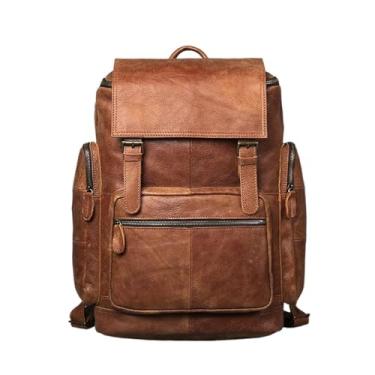Imagem de Mochila de couro genuíno vintage para homens mochila de couro de vaca bolsa de viagem para laptop de grande capacidade(Vintage Brown)