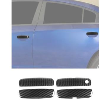 Imagem de 4 peças de capas para maçanetas externas compatíveis com Dodge Charger 2010-2024, capa protetora de maçaneta externa para acessórios externos do carregador Dodge, fibra de carbono