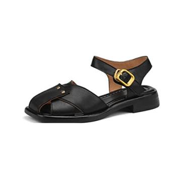Imagem de Sandálias femininas casuais sapatos baixos plataforma moda verão praia vestido desliza confortável sandálias femininas(Black,35EU)