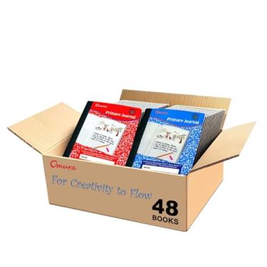 Imagem de OMURA Caderno de diário primário, notas K-2, caderno de composição pautada de meia página, 100 folhas (pacote com 48)