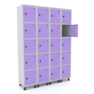 Imagem de Roupeiro de aço 4m 20 portas pitão pandin - cinza/lilás