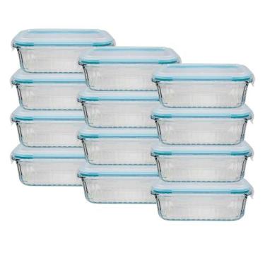 Imagem de Tigela Vidro 370ML Retangular Fitness Canelado Lancheira 12Un - Belo V