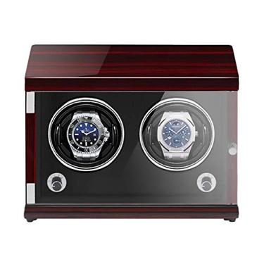 Imagem de Enroladores de relógio - Agitador de relógio de duas posições recarregável, enrolador de relógio mecânico, caixa de enrolamento automático vertical com luz LED sensível à luz (grão interno de ébano)