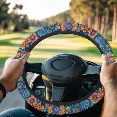 Imagem de Oramclsy Capa de volante de carrinho de golfe com estampa de flores tropicais para mulheres e homens, protetor de volante pequeno decorativo universal carros de clube EZGO TXT