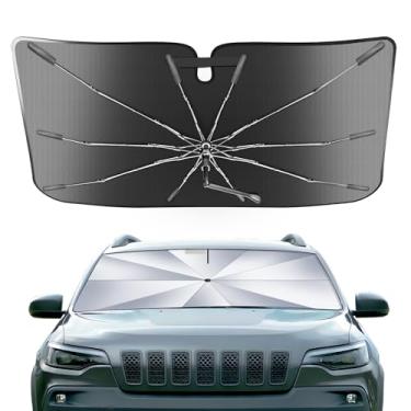 Imagem de Guarda-sol de para-brisa portátil Jeep Cherokee 2014-2025 com bolsa de transporte, guarda-chuva compacto durável de cristal de gelo 2 em 1 UPF50+ proteção contra isolamento térmico de janela frontal