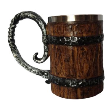 Imagem de Caneca Resinada Barril Medieval Madeira Rustica Grande 600Ml