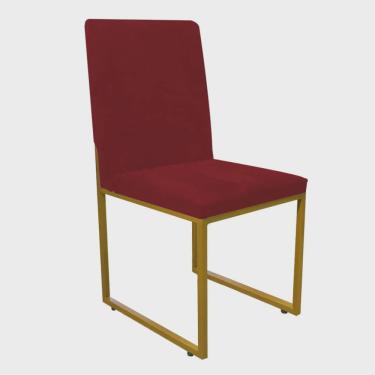 Imagem de Cadeira de Jantar Office Sttan Industrial Escritório Sala Ferro Dourado Corino Vermelho...