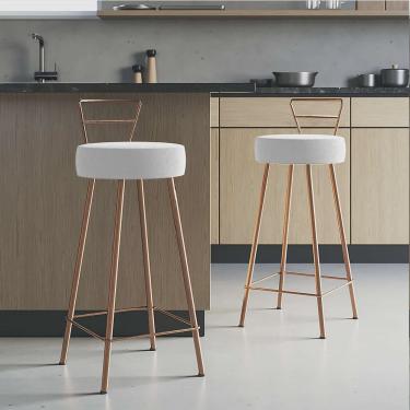Imagem de Kit 02 Banqueta Alta Com Encosto Tina Eiffel Cozinha Bar Bistrô Ferro Bronze Sintético Branco - Ahazzo Móveis