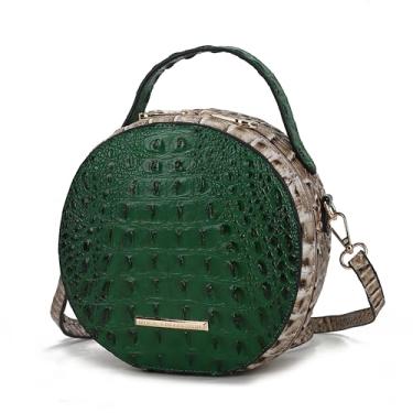 Imagem de MKF Collection Bolsa transversal circular para mulheres, bolsa de couro vegano de crocodilo bolsa de ombro redonda bolsa mensageiro por Mia K, Verde Ynnari