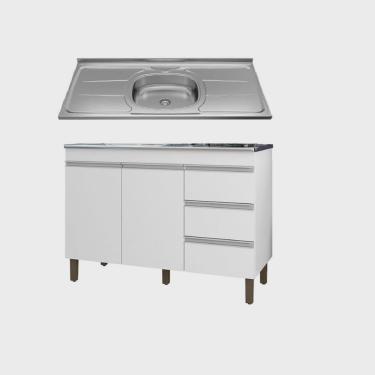 Imagem de Balcão Com Pia De Inox 1,19m Branco Karen Peternella