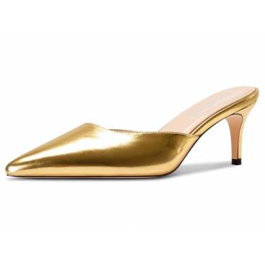 Imagem de DearOnly Sandália feminina salto gatinho bico fino salto médio sem cadarço salto médio sapato vestido de formatura 2,6 polegadas salto, Dourado fosco, 37