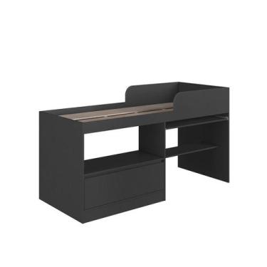 Imagem de Cama Alta Multifuncional Com Nicho E Escrivaninha Grafite - Art in Móv