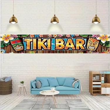 Imagem de Starlit Patio Tiki Bar Banner Decorações de Festa Havaiana Tropical Luau Placa de Bar Verão Praia Quintal Piscina Aloha Tiki Hut Banner Pendurado para Pátio Cocktail Noite Festivo Eventos Fornecedores