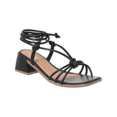 Imagem de Sandália Feminina Toque Feminino com Amarração, Salto Bloco 5,5cm, Solado PVC, Preto, Tamanho 40