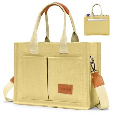 Imagem de Bolsa de lona feminina com bolsos, bolsa transversal, bolsas de ombro, bolsas de trabalho casuais, bolsa de mão, Caqui, Large, Sacolas de lona