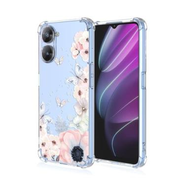 Imagem de RRXSYXL Capa para Oppo Realme V30, Capa Oppo Realme V30T com estampa floral transparente, capa macia à prova de choque para Oppo Realme V30, Oppo Realme V30T, borboletas de flores rosa