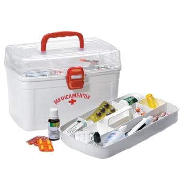 Imagem de Caixa Maleta com Bandeja Para ReméDios Medicamentos Grande com AlçA e Bandeja(Branca)