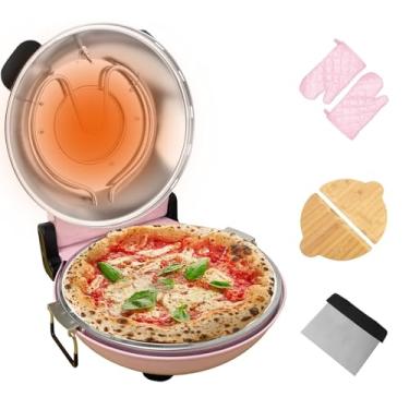 Imagem de YIBAKE Forno De Pizza De Pedra, Máquina De Pizza Elétrica Interna De 12'', Máquina De Fazer Pizza De Bancada De 1200 W Com Controle De Temperatura Duplo, Pizzas Com Massa Crocante Em Minutos, Rosa