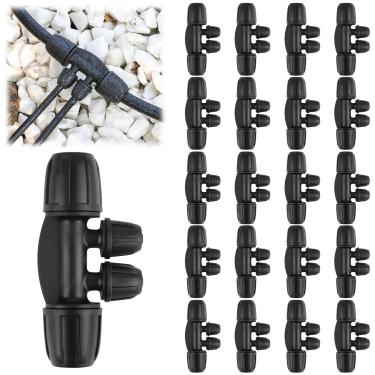 Imagem de Kalolary 20 peças de conectores de T farpado bloqueado, kit de acessórios de irrigação por gotejamento de 8/12 mm a 4/7 mm conector fêmea de bloqueio de tubo de 4 vias peças de irrigação de bloqueio