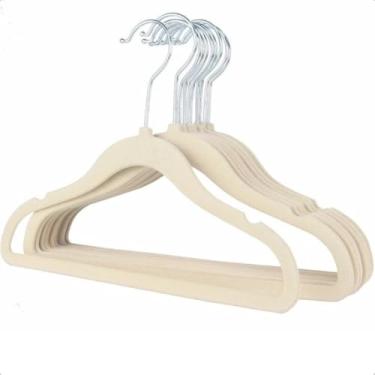 Imagem de Kit 10 Cabides Veludo Infantil Slim Antideslizante Ultra Fino Cor Bege Nude
