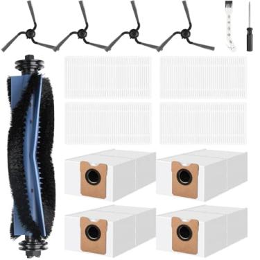 Imagem de Kit de 15 acessórios compatíveis com aspirador de pó autovazio Eufy Robot C10, peças de reposição incluem 1 escova principal, 4 sacos de poeira, 4 filtros laváveis, 4 escovas laterais, 1 ferramenta de