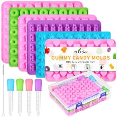 Imagem de Conjunto de 6 mini moldes de doces de goma de silicone, ursinho, dinossauro, frutas, salgadinhos, com 4 conta-gotas, caixa de armazenamento e pincel para geleia pequena, chocolate, goma