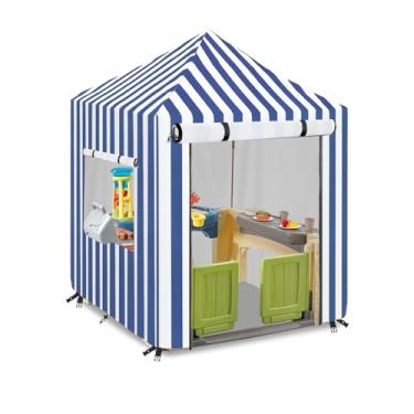 Imagem de Hadisi Capa Para Casinha De Brinquedo Infantil Ao Ar Livre, À Prova D'Água Adequada Várias Marcas Com O Mesmo Tamanho Infantil. Cobertura Total Listrada Em Azul E Branco (142 Cm L X 142 P 152 A)