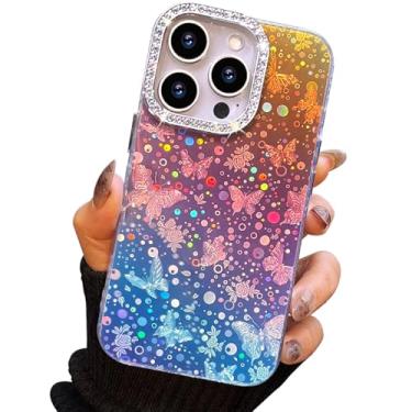 Imagem de I-MGAE-IN-AR Capa compacta para iPhone 12 Pro Max design borboleta, moldura de proteção de lente de câmera de diamante 3D, capa protetora de TPU macio e macio à prova de choque para mulheres meninas