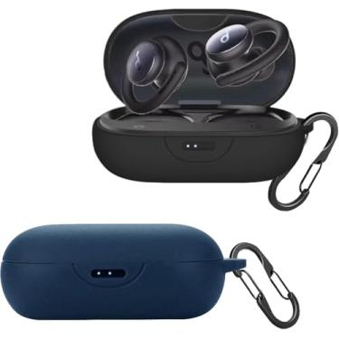 Imagem de [Pacote com 2] Capa easyBee compatível com Soundcore Sport X10 capa de carregamento de fone de ouvido Bluetooth com 2 chaveiros, kit de proteção ultrafina à prova de choque de silicone líquido macio