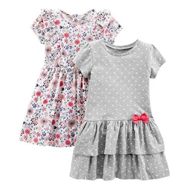 Imagem de Simple Joys by Carter's Conjuntos de vestidos de manga curta e sem mangas para meninas, pacote com 2, Corações cinza/floral branco, 5 Anos